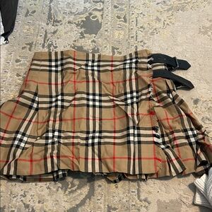Burberry Tan Plaid Mini Skirt with Black Buckles